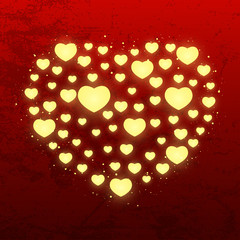 Sticker - Shiny hearts on red background