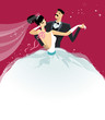 Wedding Illustration of a Happy Dancing Couple Just Married