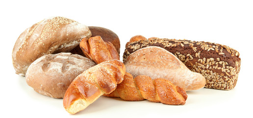 Poster - Composition with bread and rolls, isolated on white