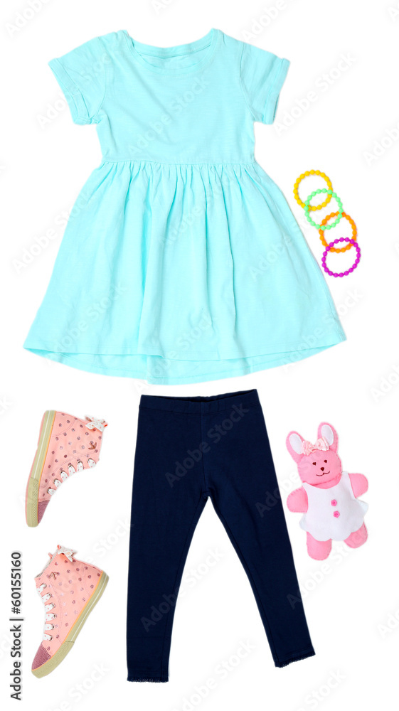 Beautiful clothes for little girl, isolated on white