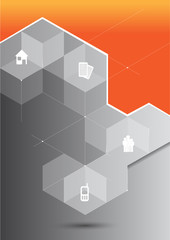 Fototapete - Vector abstract orange background with 3D cubes and corporate ic