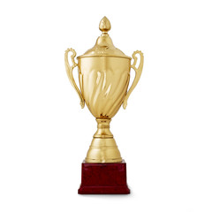 Wall Mural - golden shiny cup, reward for the winner, on white