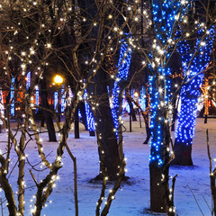 Wall Mural - night illumination of Moscow boulevard