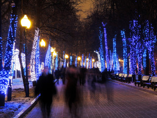 Poster - night illumination of Moscow boulevard