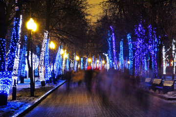 Poster - night illumination of Moscow boulevard