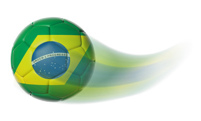 Wall Mural - Soccer ball with Brazil flag in motion isolated