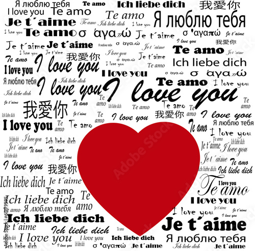 Fototapeta dla dzieci Heart Ti amo in Gold and "I love you" in different languages