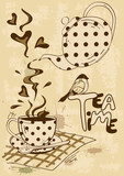 Tea party invitation with teapot and teacup