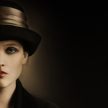 Retro Woman In Hat Vintage Portrait