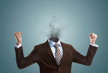 Overworked Burnout Business Man Standing Headless With Smoke Ins