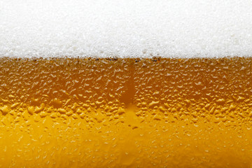 Close-up picture of a beer with foam and bubbles