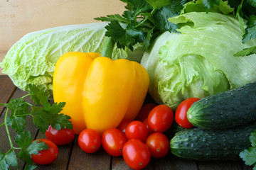 Wall Mural - fresh vegetables - cabbage, peppers and herbs