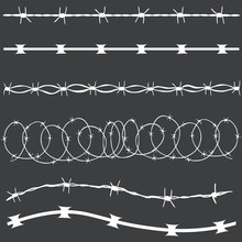 Vector Set Of White Barbed Wire Silhouettes