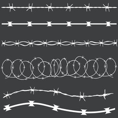 vector set of white barbed wire silhouettes