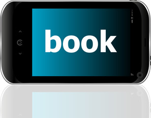 Poster - business concept: smartphone with word book on display