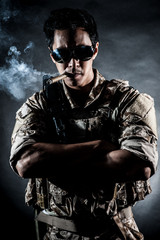 Wall Mural - soldier man sunglasses Cigar fashion