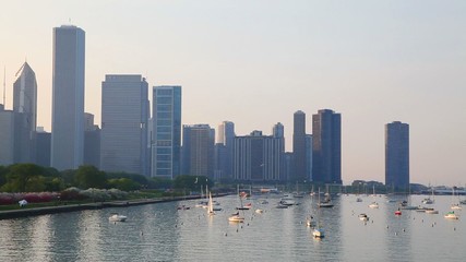 Wall Mural - Downtown Chicago, IL on a cloudy day as seen from Lake Michigan