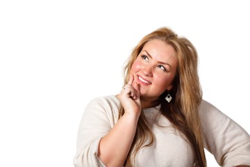 Young woman looking upwards.