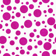 Bright Pink Polka Dots On White Textured Fabric Background