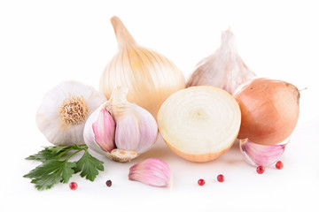 Wall Mural - garlic and onion isolated on white