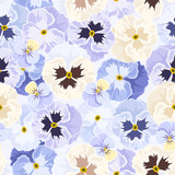 Seamless pattern with pansy flowers. Vector illustration.