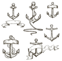 Wall Mural - set of hand drawn anchors and ribbons