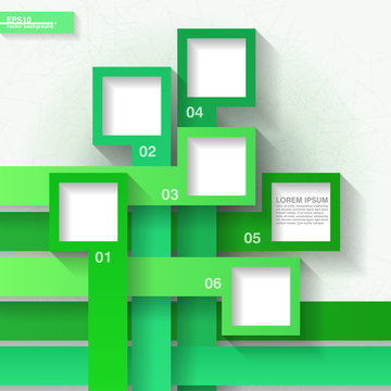 Infographic template with six green squares. Eps10