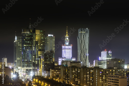 Naklejka - mata magnetyczna na lodówkę Warsaw business district at night