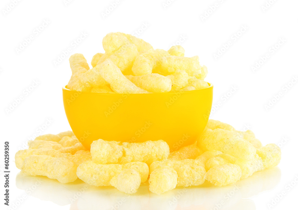 Air corn sticks in bowl isolated on white