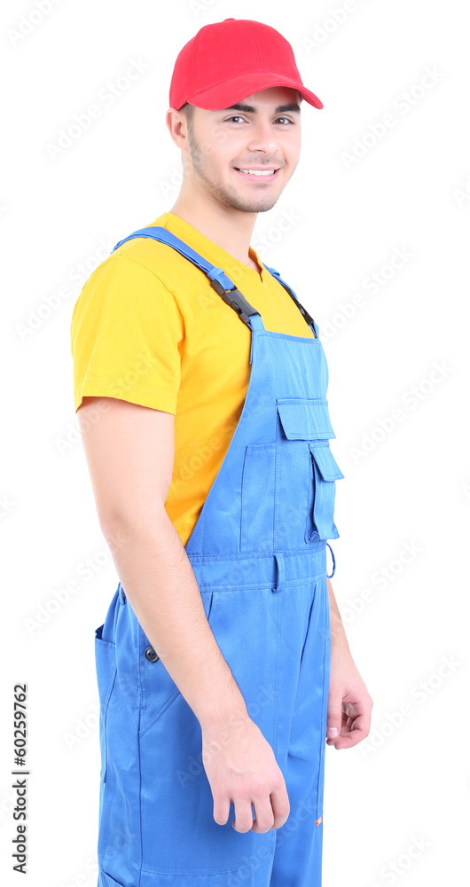 Male worker isolated on white