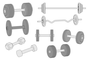 Sticker - cartoon illustration of weights set