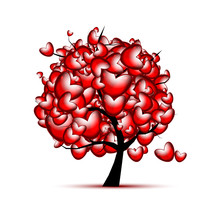 Love Tree Design With Red Hearts For Valentine Day