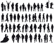 Set Menschen - silhouette - schwarz - vektor, unterschiedliches Alter, Generationen, jung und alt, gemischte Nutzung, Gesellschaft in Aktion, Aktivität und Bewegung
