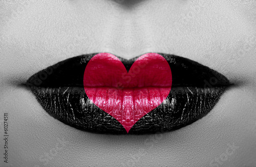 Plagát Glamour concept black white photo with red heart