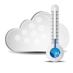 abstract thermometer with clouds and snow