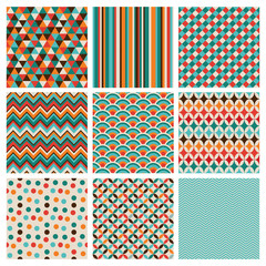 Seamless retro geometric hipster background set. Patterns