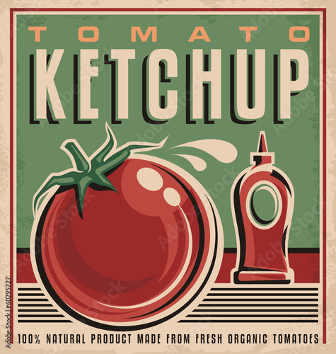 Naklejka - mata magnetyczna na lodówkę Tomato ketchup retro design concept