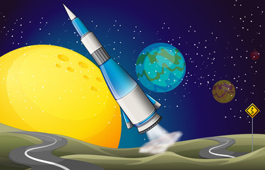 a spaceship and two winding roads
