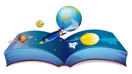Aufkleber - A book showing the earth and other planets