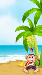 Wall Mural - A beach with a monkey under the banana