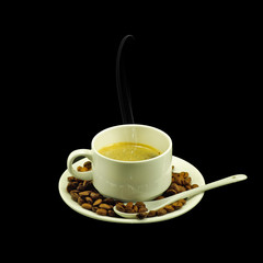 Wall Mural - isolated image of a cup of coffee on a black background