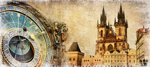 Tapeta ścienna na wymiar Old Prague - artistic vintage card