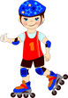 The boy skates on roller-skaters.Vector illustration.