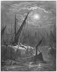 Wall Mural - Hay boats on the Thames - Gustave Dore's London: a Pilgrimage