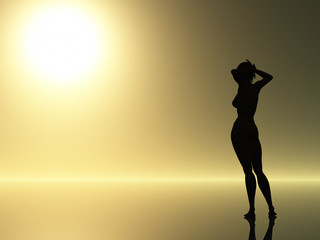 Wall Mural - female silhouette against sunrise