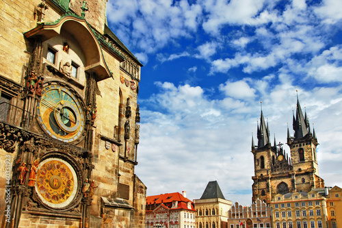 Prague, Czech Republic - view of square and astronomical clock Canvas Print