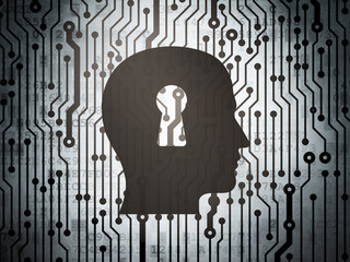 Business concept: circuit board with Head With Keyhole