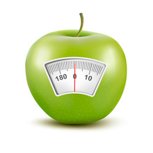 Set Of Apples With A Weight Scale. Diet Concept. Vector.