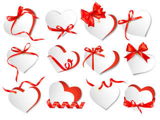 Leinwandbilder - Set of beautiful gift cards with red gift bows and hearts. Valen
