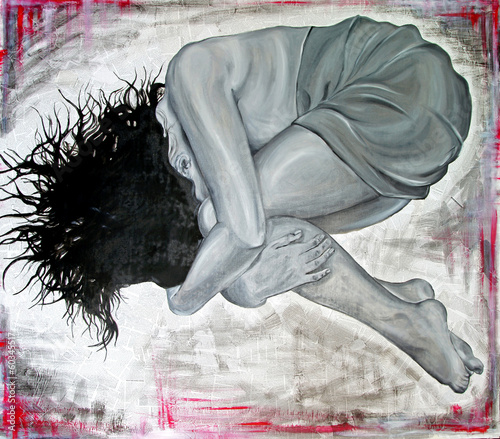 Plakat na zamówienie Original oil painting of depressive woman